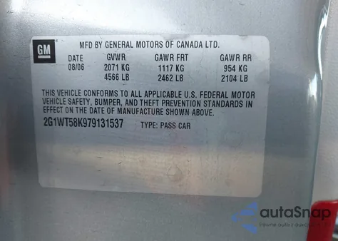 2007 Chevrolet Impala Lt z USA, uszkodzony, nr VIN 2G1WT58K979131537